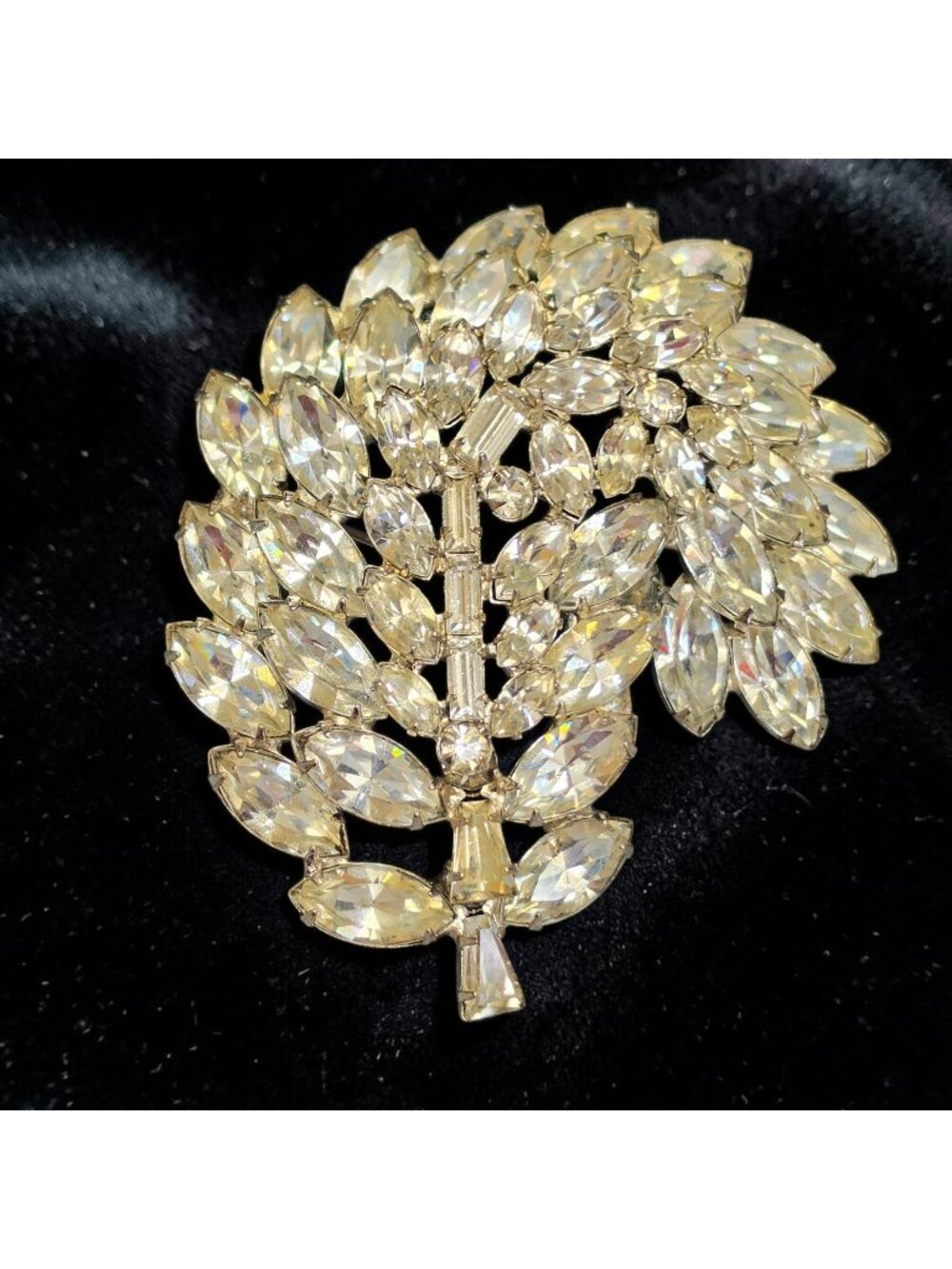 Vintage 1950s Glass Rhinestone Brooch Pin Silver-Tone Metal Large Sparkle